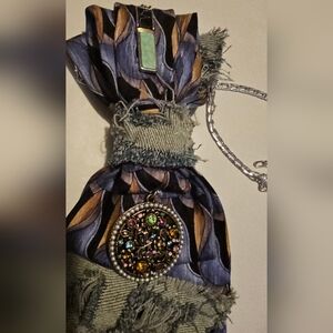 Embellished Purple and Gold Tie with Jeweled And Denim Accent